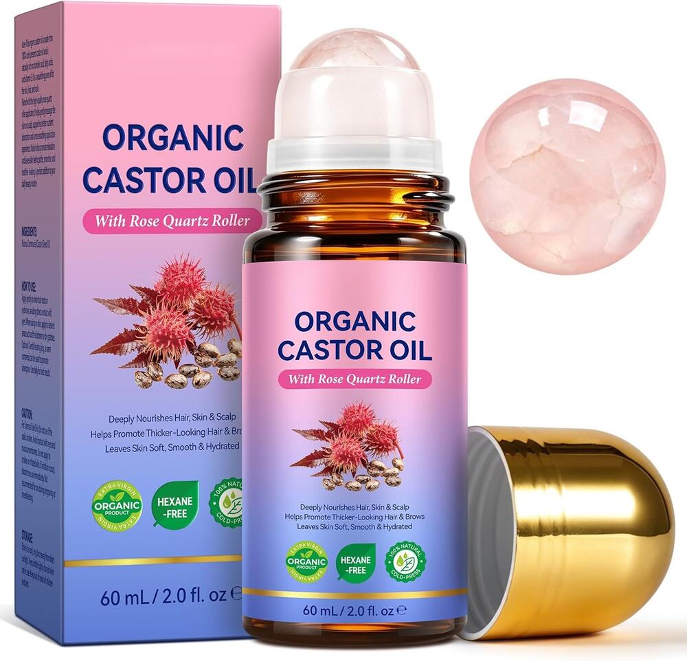 Organic Castor Oil with Rose Quartz Roller